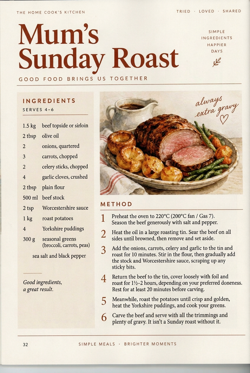 The family recipe, printed as a card