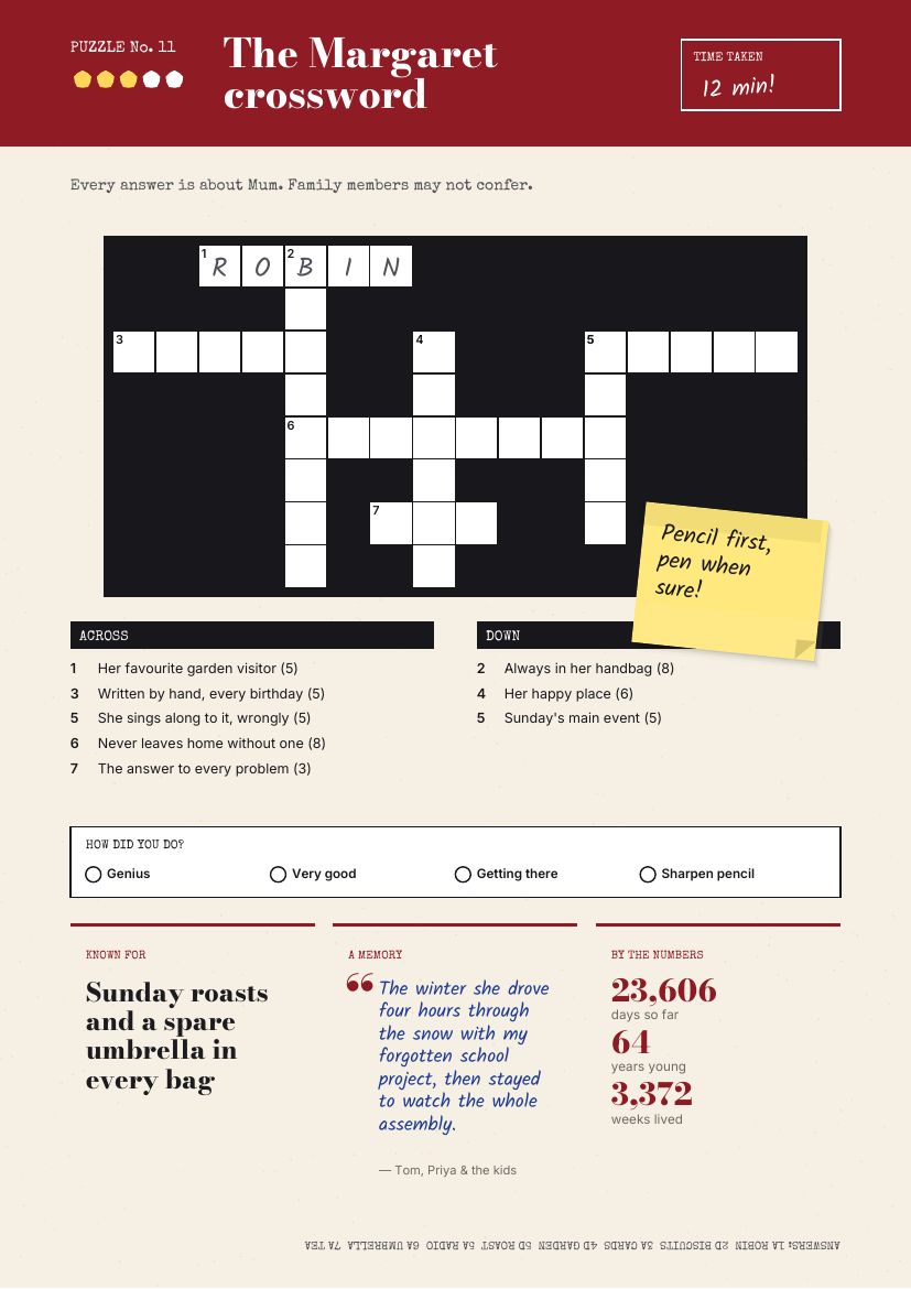 My Edition One crossword page